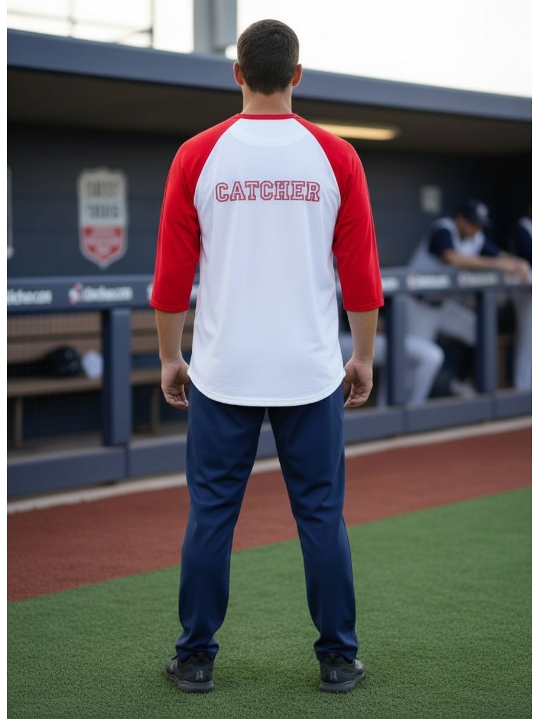 Baseball T, Catcher, long sleeve / Red and white